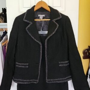 Ann Taylor Black Tweed Blazer & Skirt with White Accents